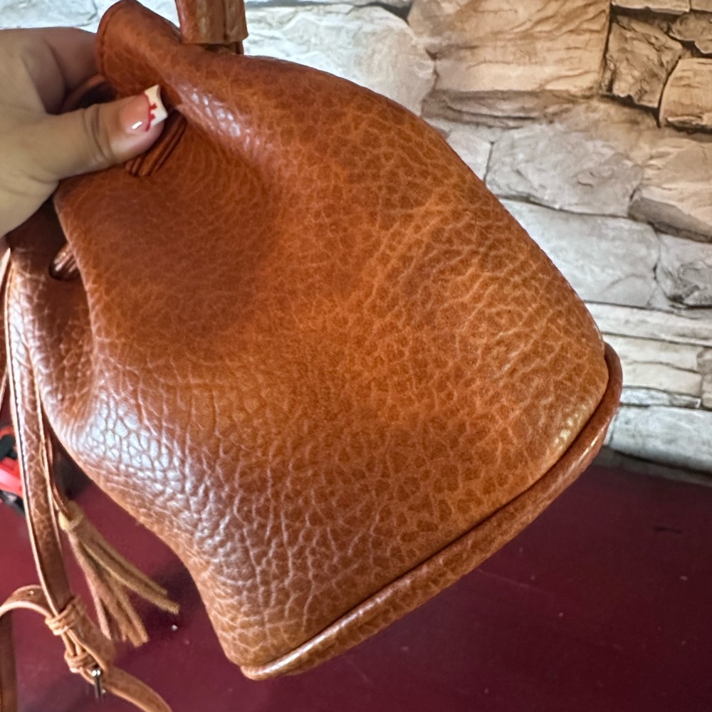 Free People Brown Vegan Pebbled Leather Drawstring Bucket Bag - Picture 3 of 7